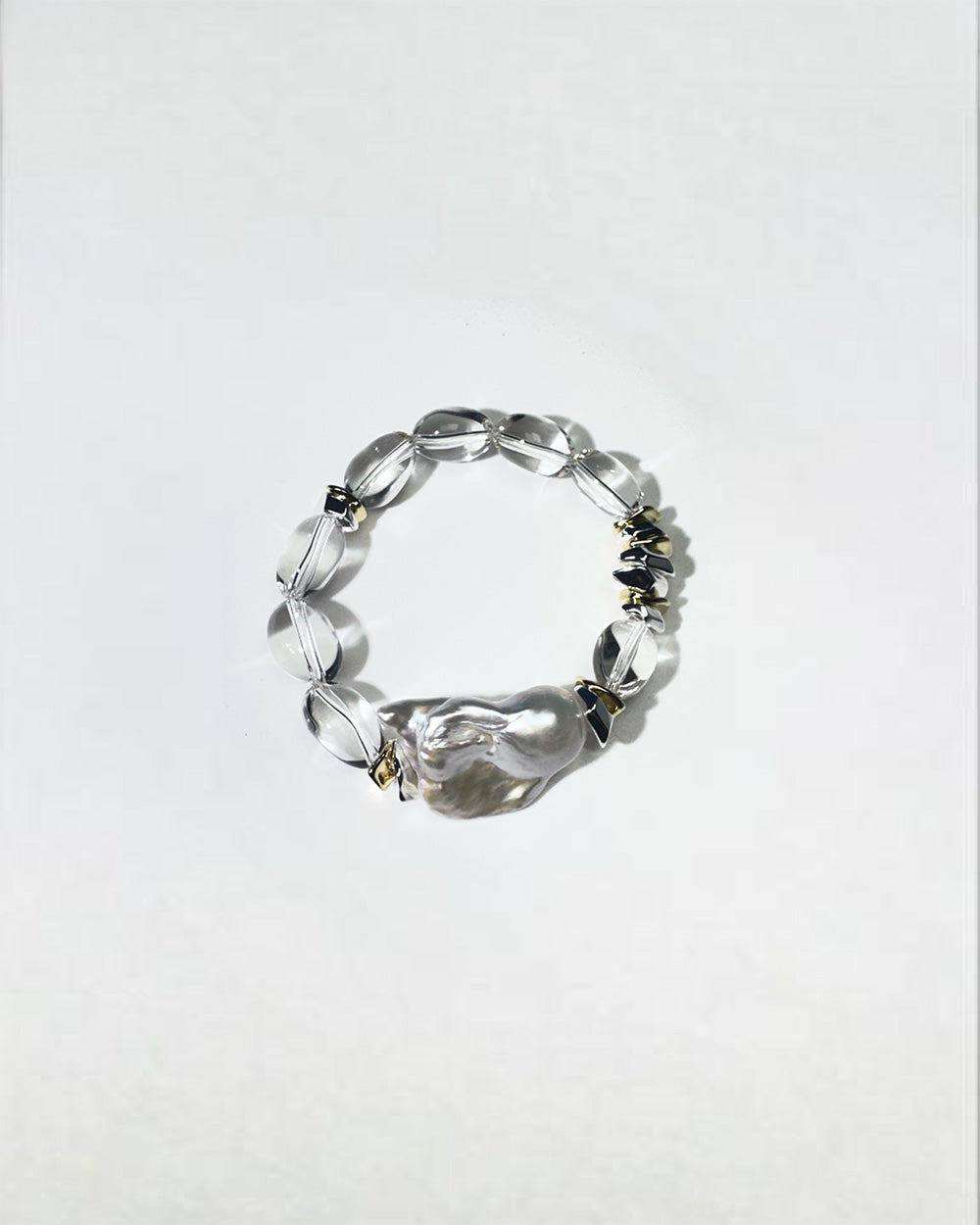 Clear Oval Quartz and Baroque Pearl Bracelet