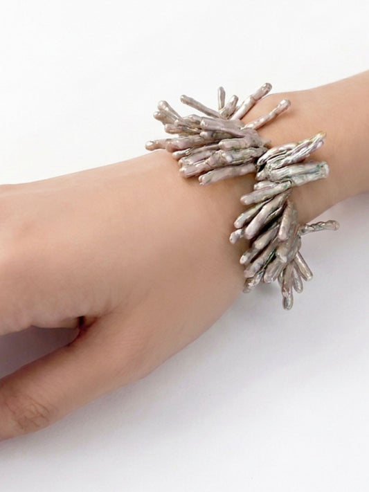 Tidal Stix Silver Pearl Wrap Fringe Bracelet