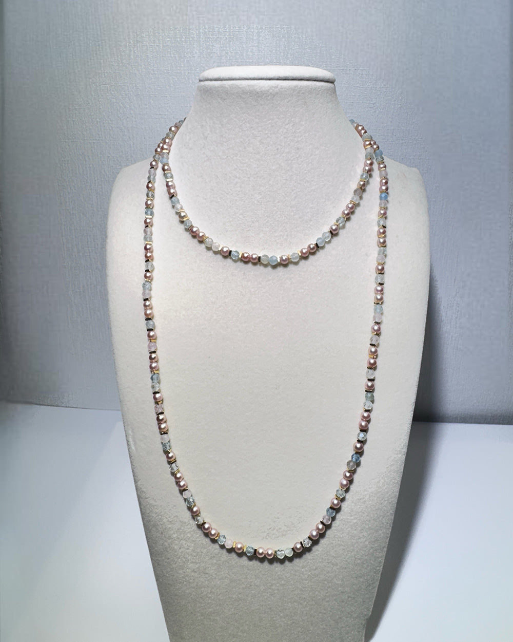 Mini Vivid Round Pearl Necklace with Morganite - Gold