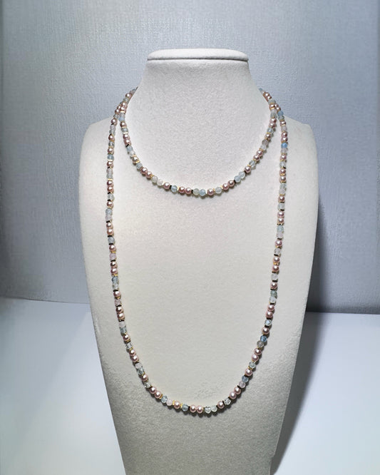 Mini Vivid Round Pearl Necklace with Morganite - Gold
