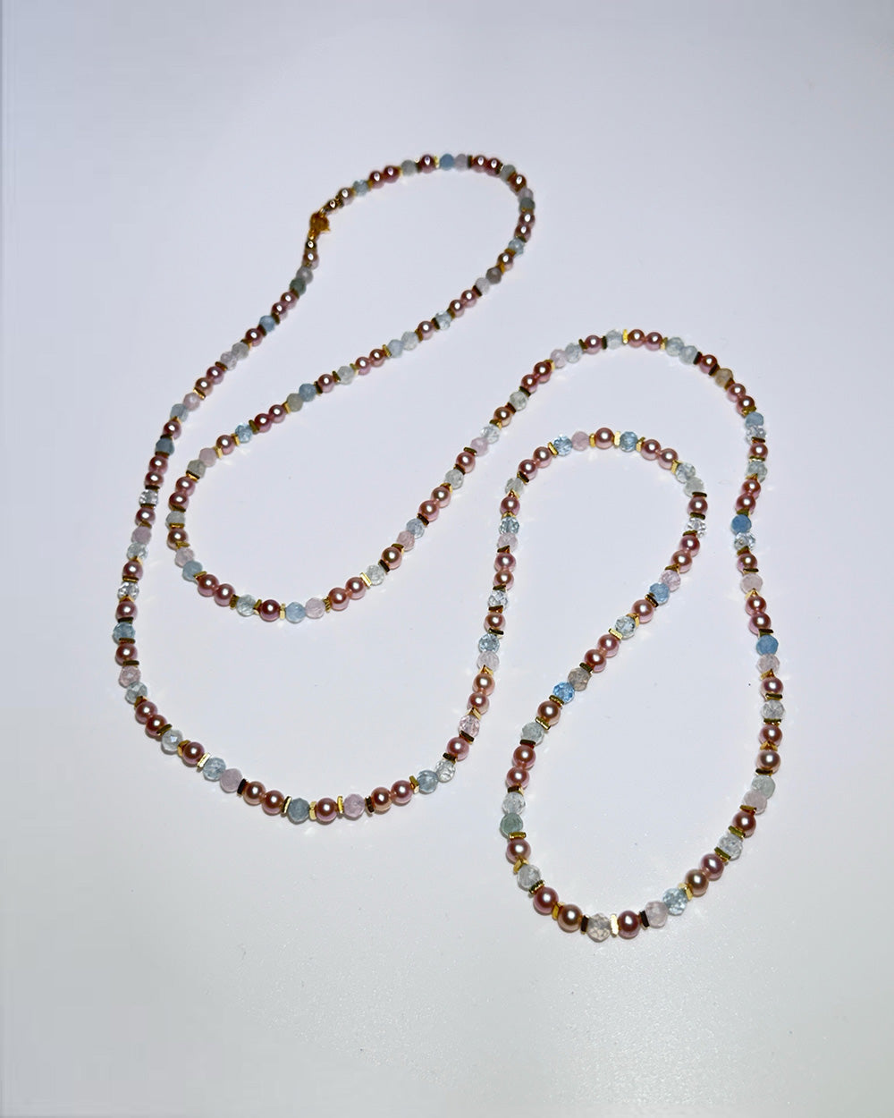 Mini Vivid Round Pearl Necklace with Morganite - Gold