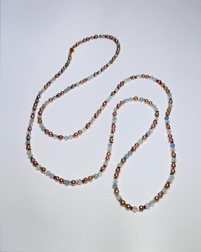 Mini Vivid Round Pearl Necklace with Morganite - Gold
