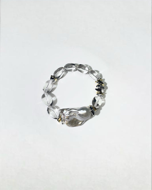 Clear Oval Quartz and Baroque Pearl Bracelet
