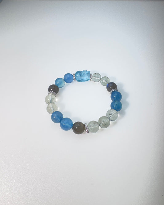 Dark Labradorite,  Aquamarine & Pixiu, Prasiolite - Intuition in Motion