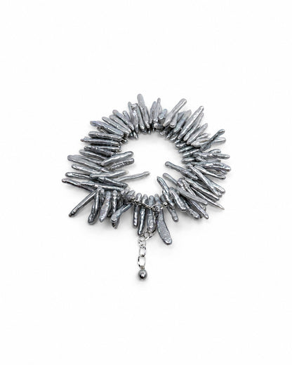 Tidal Stix Silver Pearl Wrap Fringe Bracelet