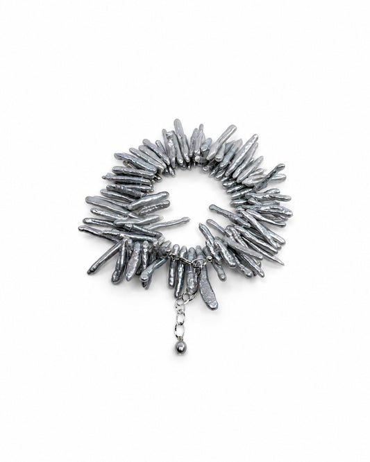 Tidal Stix Silver Pearl Wrap Fringe Bracelet