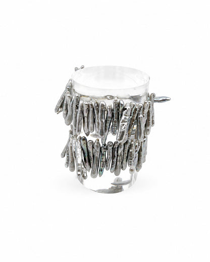 Tidal Stix Silver Pearl Wrap Fringe Bracelet