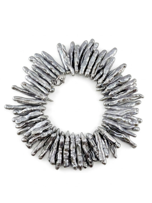 Tidal Stix Silver Pearl Wrap Fringe Bracelet