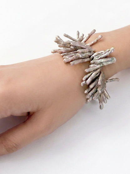 Tidal Stix Silver Pearl Wrap Fringe Bracelet