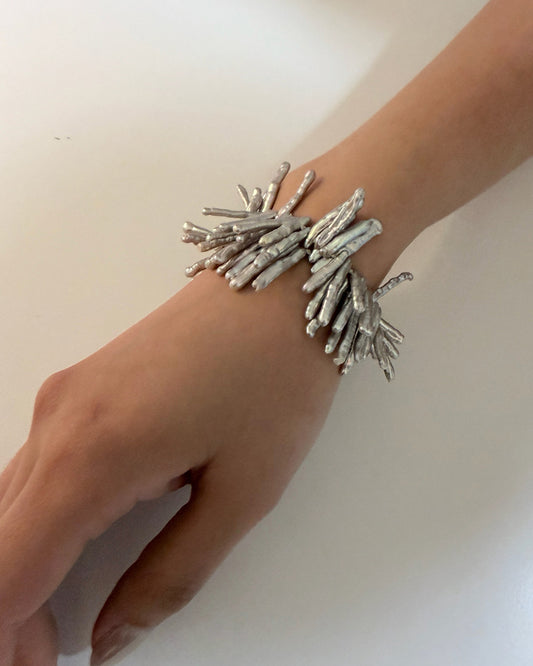 Tidal Stix Silver Pearl Wrap Fringe Bracelet