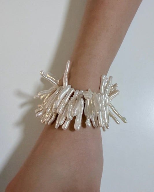 Tidal Stix White Pearl Wrap Fringe Bracelet