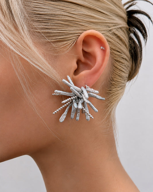 Tidal Stix Silver Pearl Earring