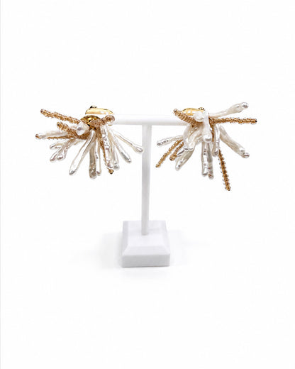 Tidal Stix White Pearl and Gold Earring
