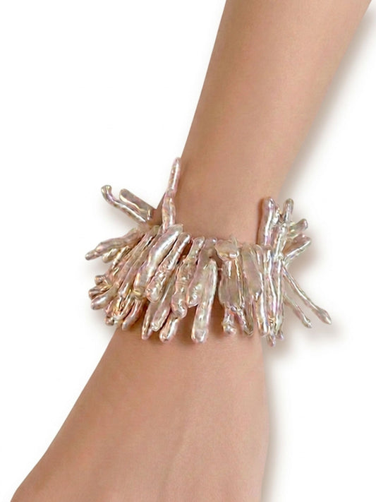 Tidal Stix White Pearl Wrap Fringe Bracelet